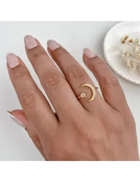 Anel lua e estrela - coleção lunar - banhado a prata 925 Anel lua e estrela - coleção lunar - banhado a prata 925